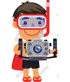  A diver with a mask and a tube with a camera