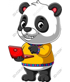 Playful Panda bear with a laptop