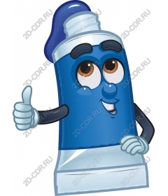 Cheerful mascot in the form of a tube of paint