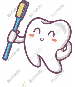 Fun tooth character with toothbrush