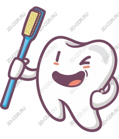 Cheerful tooth with toothbrush