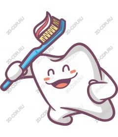 Fun tooth character with toothbrush