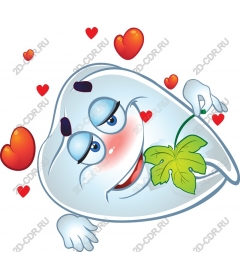  Cute smiley tooth with hearts and a leaf