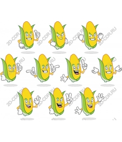 A set of playful cartoon characters corn