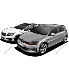 Пара современных автомобилей — элегантный хэтчбек и элегантный седан