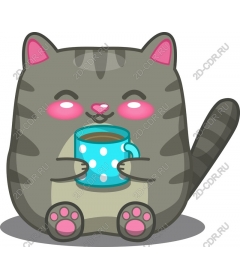  Fat cat enjoying coffee