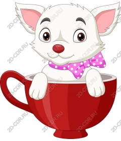  Cute puppy in a red coffee cup