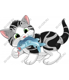  Adorable cartoon cat holding fish