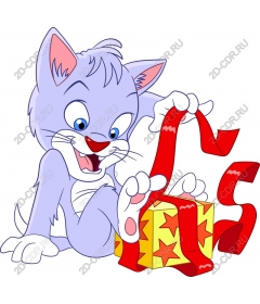 Excited kitten unpacks a gift