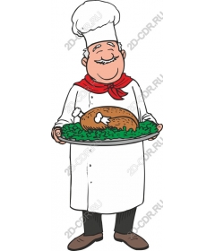 Happy chef with grilled dish
