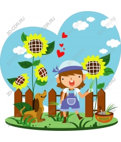  Happy gardener with sunflowers