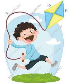  Happy child runs a kite