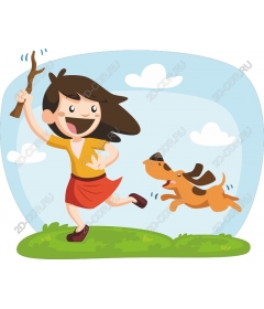  Joyful girl and dog