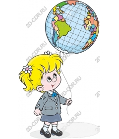  Adorable schoolgirl with a globe in a balloon