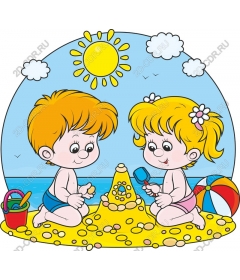  Adventure in Sunny beach: Children build a sand castle
