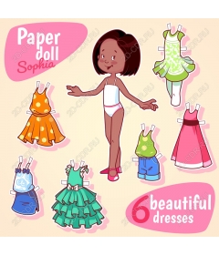 Paper doll Sofia - set of 6 dresses