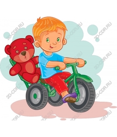 Gay boy with Teddy bear on tricycle
