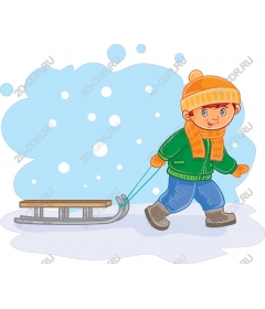 Winter fun: the child with sled