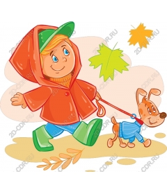 Fun autumn. Child and dog.