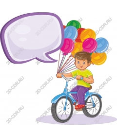  Colorful boy rides a Bicycle with balloons