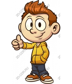 Funny cartoon boy with thumb up