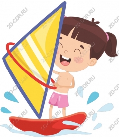 Cheerful child engaged in Windsurfing