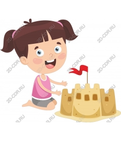  Joyful beach fun: girl builds a sand castle