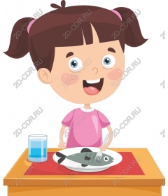 Funny girl eating a fish