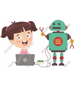 Cheerful girl and the robot