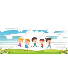  Happy kids on green landscape