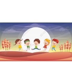 Cheerful children playing in the background of the fancy scenery
