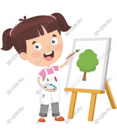 Funny girl drawing tree