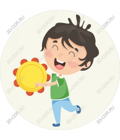  Happy child plays the tambourine