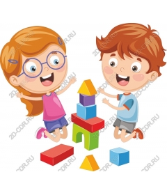  Happy children building blocks