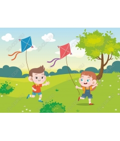 Funny kids fly kites