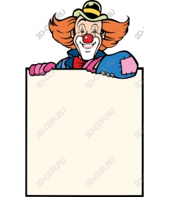Happy clown holding a sign