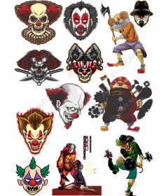 A set of characters-clowns - 12 terrifying and bizarre