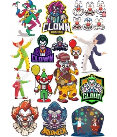 Set of clip art "Clown" — bizarre and creepy