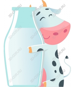 Funny cow hugging a bottle of milk