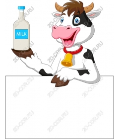 Funny cartoon cow with milk