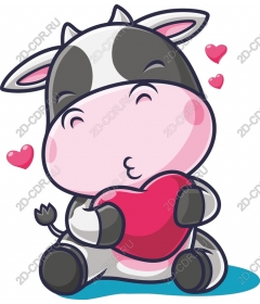  Cute cow holding heart