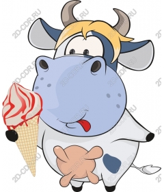 Playful cow with ice cream