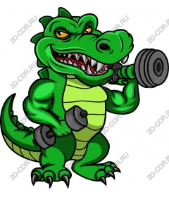 Muscular cartoon crocodile, raising gravity