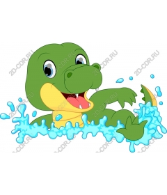  Игривый динозавр плещется в воде