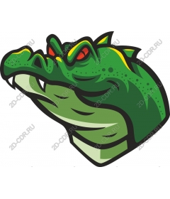 Head of a ferocious green crocodile