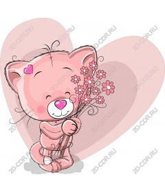  Adorable pink kitty holding flowers