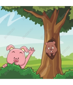  Cute pig and bear