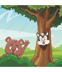  Whimsical bear and raccoon