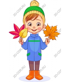  Joyful child holds autumn leaves