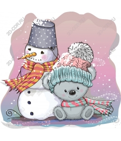 Winter fun: Snowman and Teddy bear